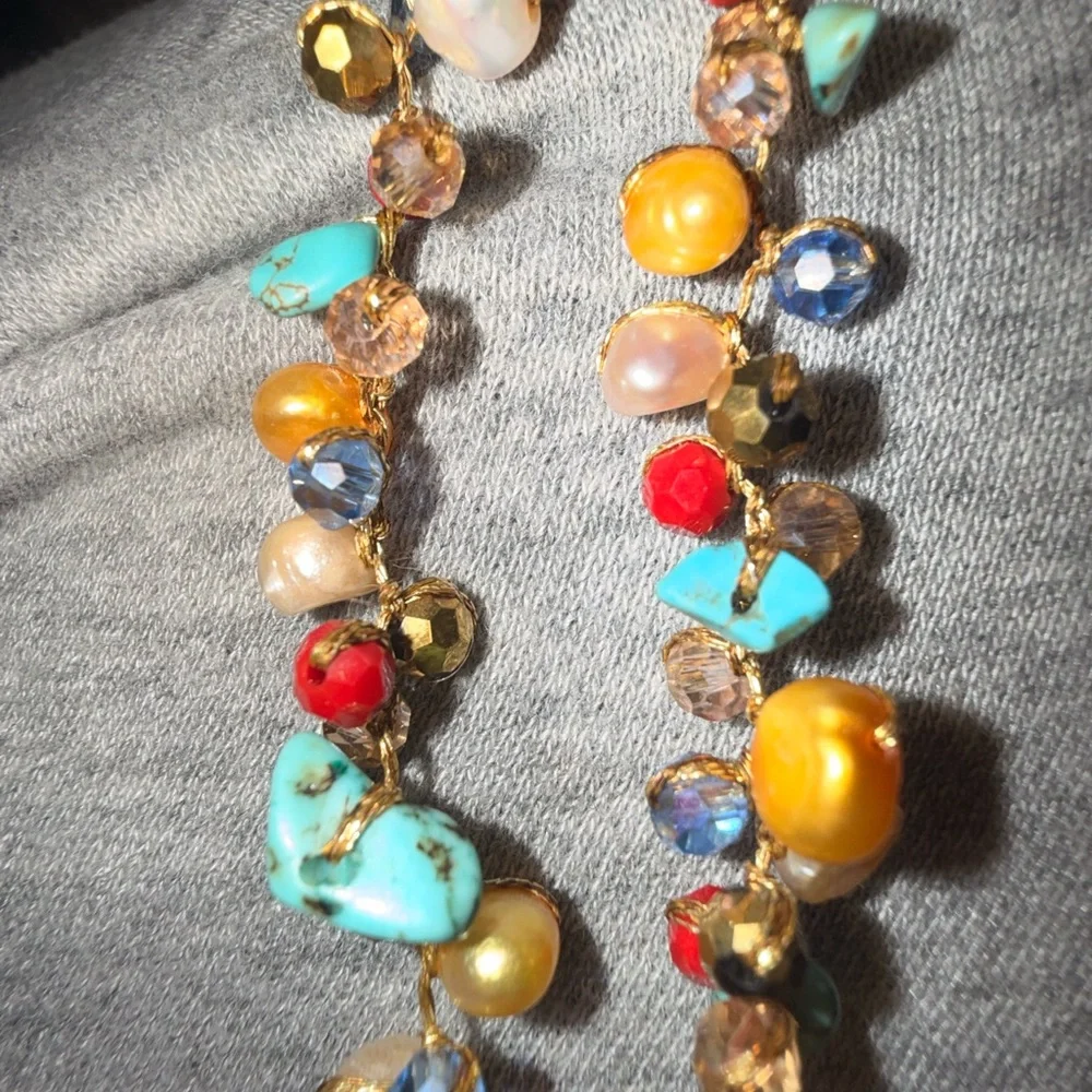 Vintage Real pearl turquoise Jasper and other stones in 925 Beaded Necklace